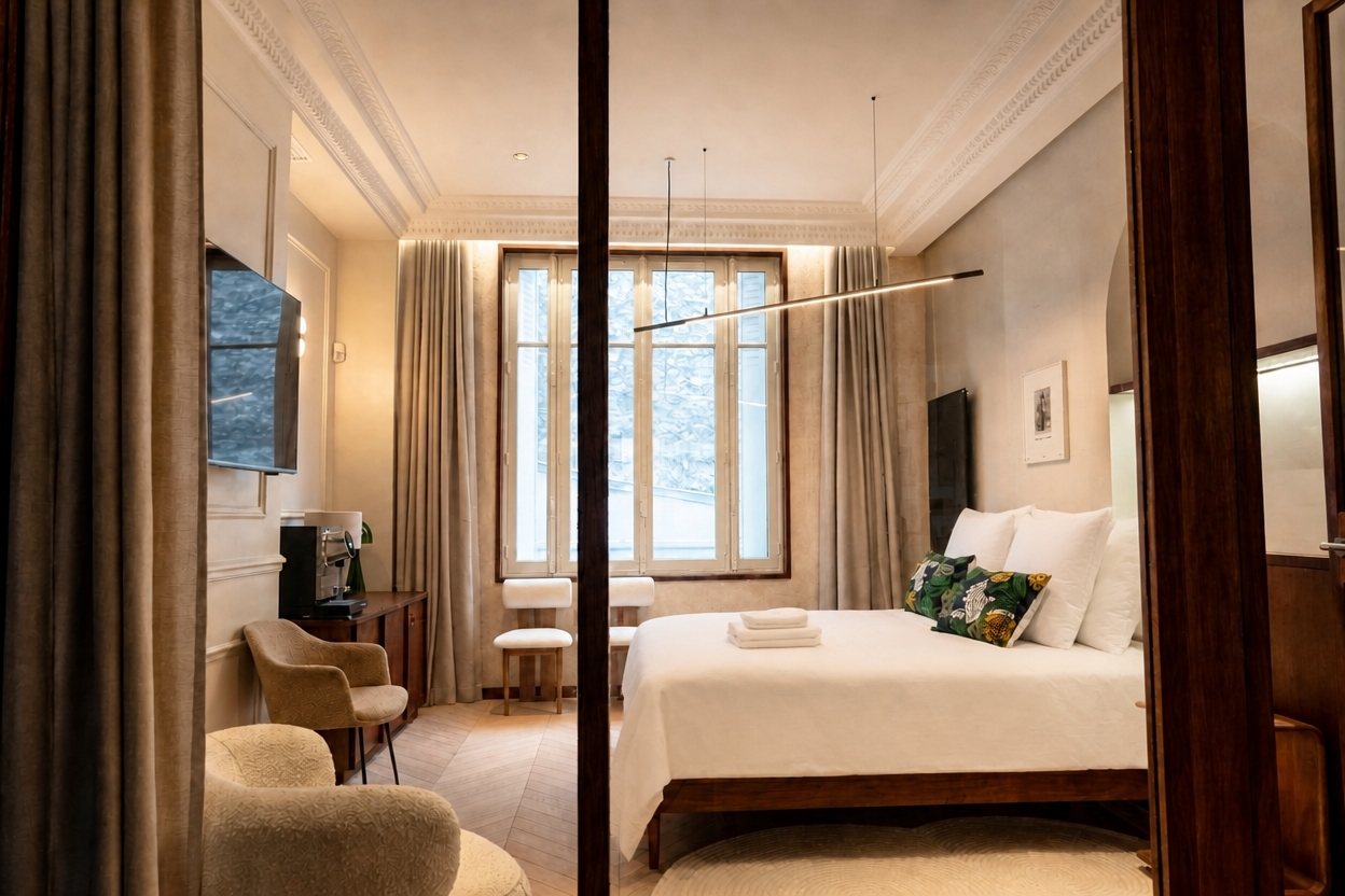 La chambre Courcelles et son dressing vitré