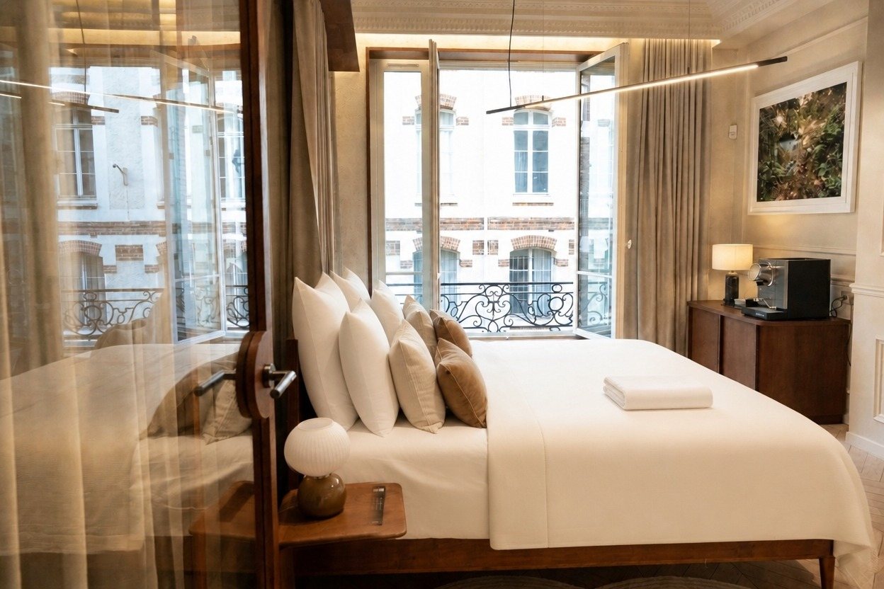 La chambre Malesherbes et son dressing vitré